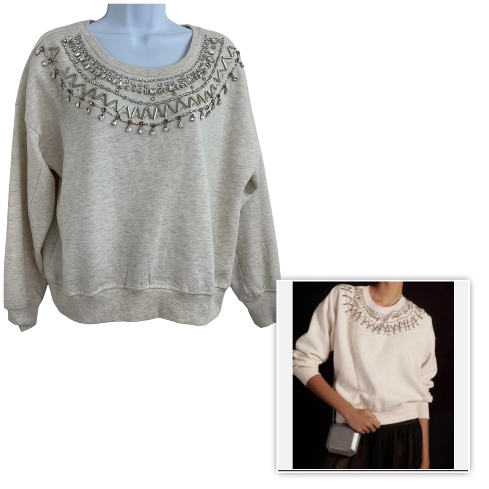 Anthropologie Maeve Exclusive DecorationCollar Pullover Sweatshirt Light Sand XS